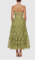 Aris Sage Green Lace Bustier Maxi Dress