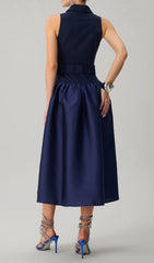 Jovisonic Chic Navy Belted Midi Dress
