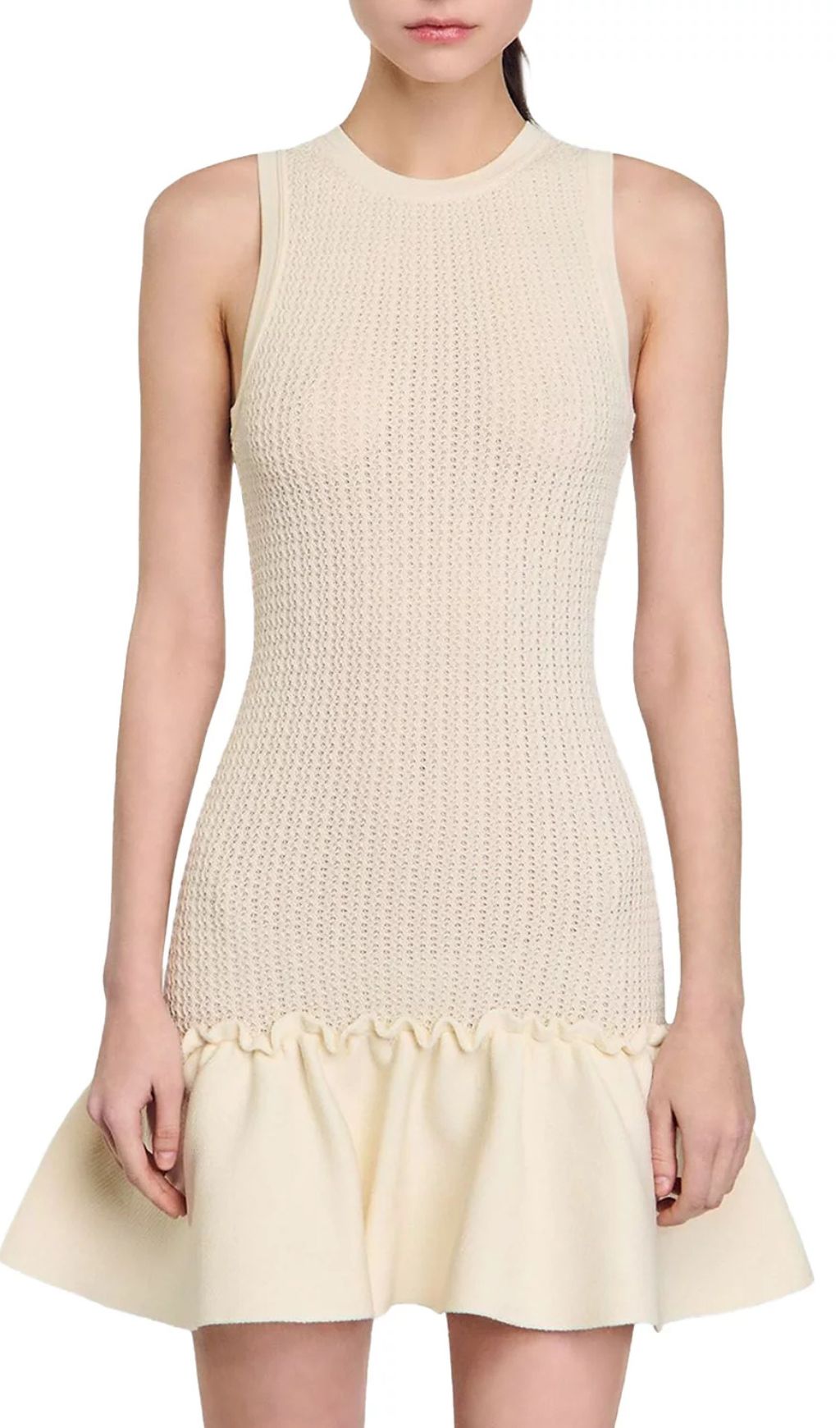 Chic Sleeveless Knit & Ruffle Hem Mini Dress