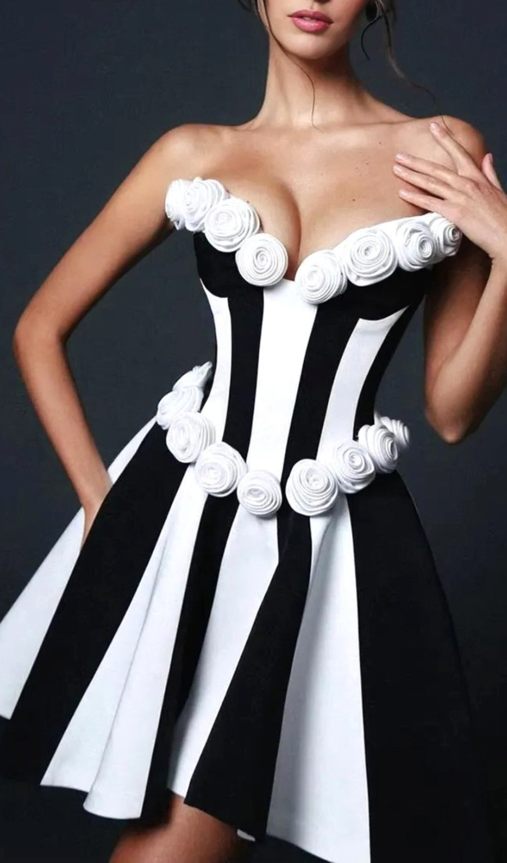 Clodia Chic Strapless Floral & Striped A-Line Bandage Mini Dress