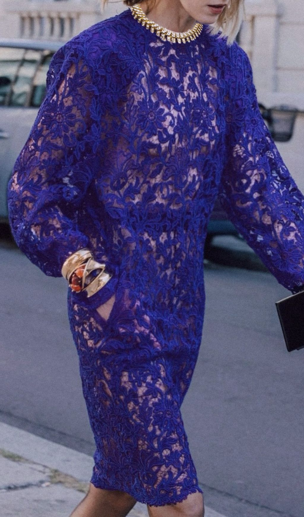 Hermia Royal Blue Lace Long Sleeve Mini Dress