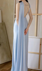 Elandra Luxe Sky Blue Satin Maxi Gown