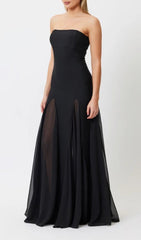 Elegant Black Strapless A-Line Maxi Dress