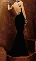 Elinor Black Diamond Halter Maxi Dress