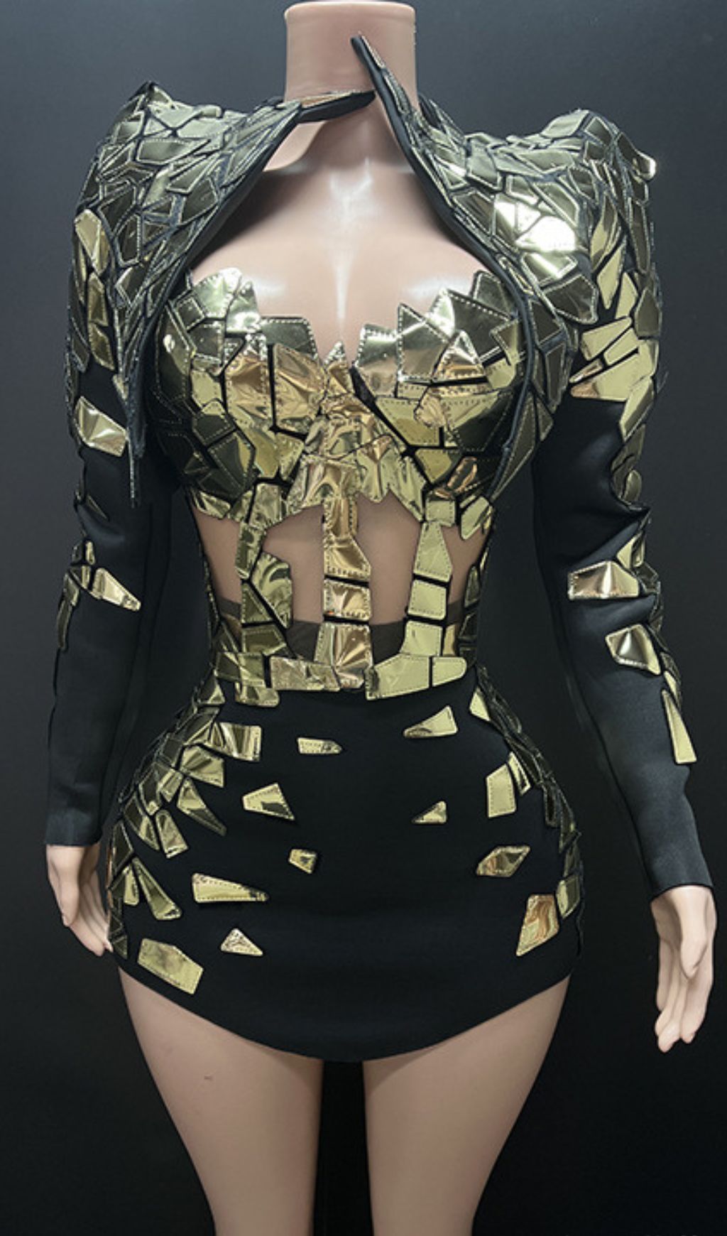 Fai Dazzling Mirror-Embellished Black & Gold Clubwear Set