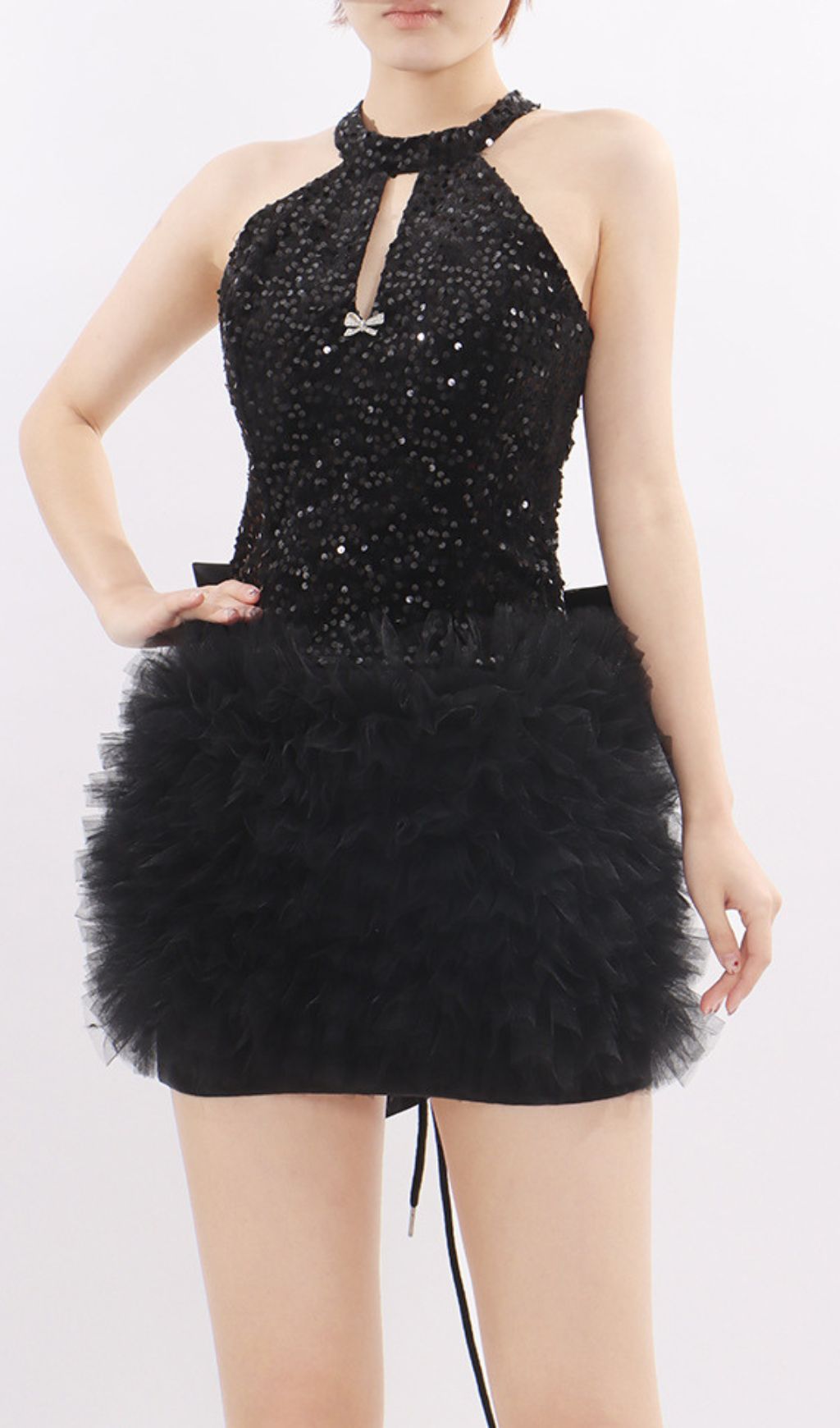 Kalia Black Halter Sequin Mini Dress