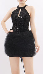 Kalia Black Halter Sequin Mini Dress