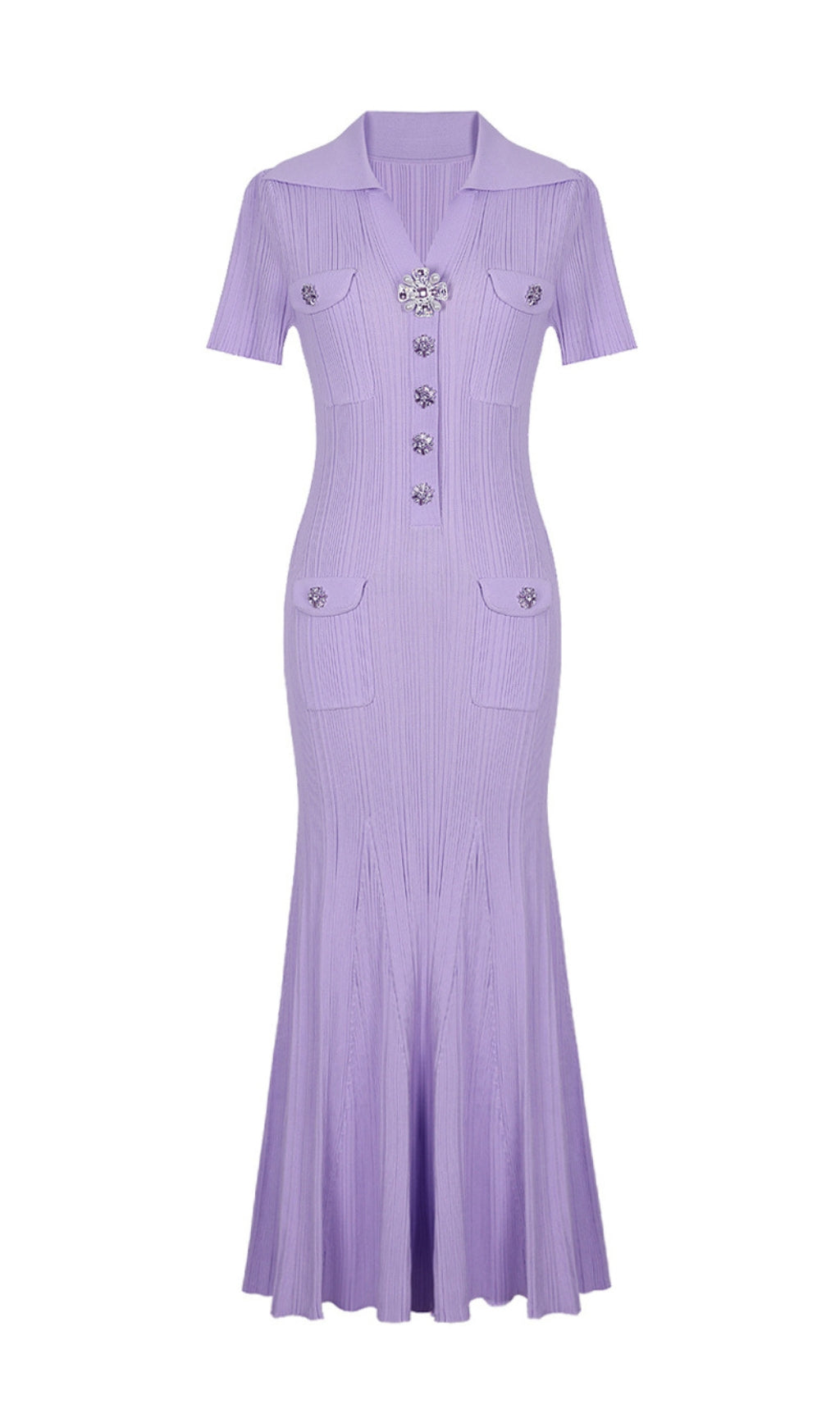 Elegant Lilac Ribbed Knit Maxi Dress