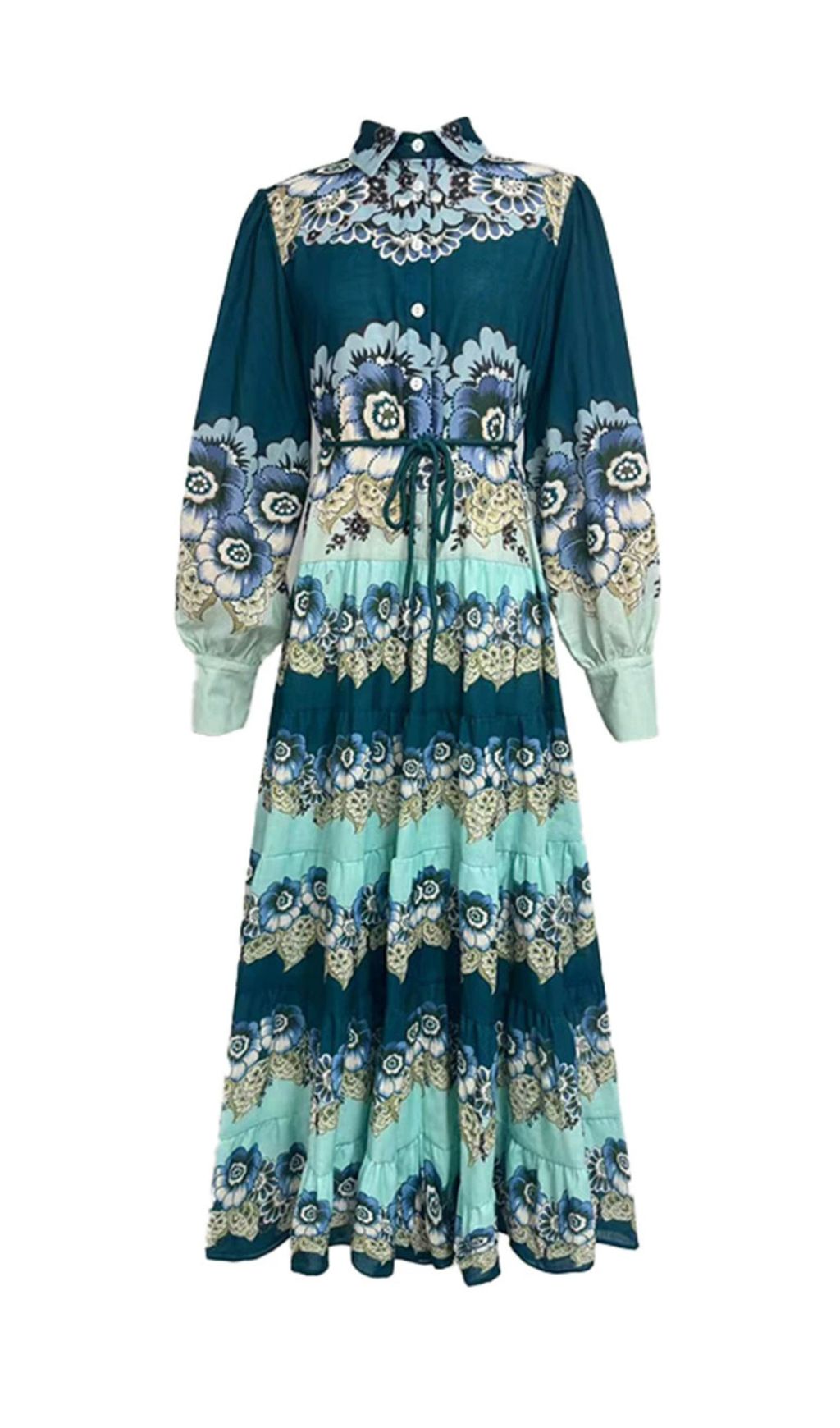 Fearne Floral Tiered Lantern Sleeve Midi Dress