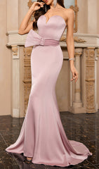 Dae Blush Pink Strapless Sweetheart Mermaid Maxi Gown with Chic Bow Belt
