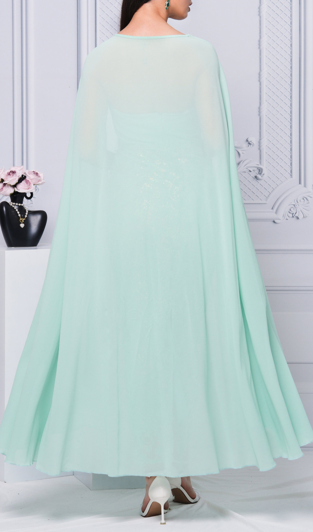 Coronis Aqua Floral Cape Midi Dress