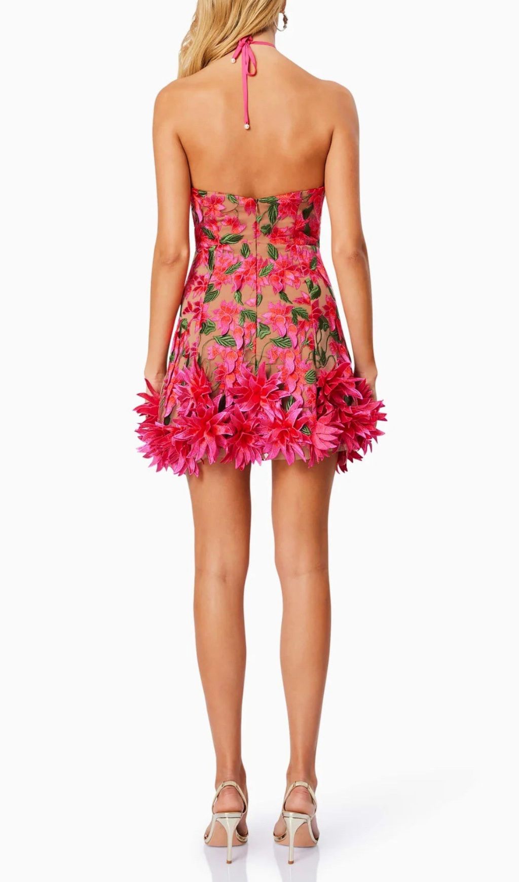Faunia 3D Floral Halter Mini Dress