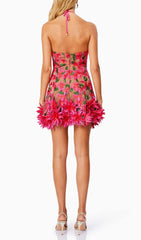 Faunia 3D Floral Halter Mini Dress