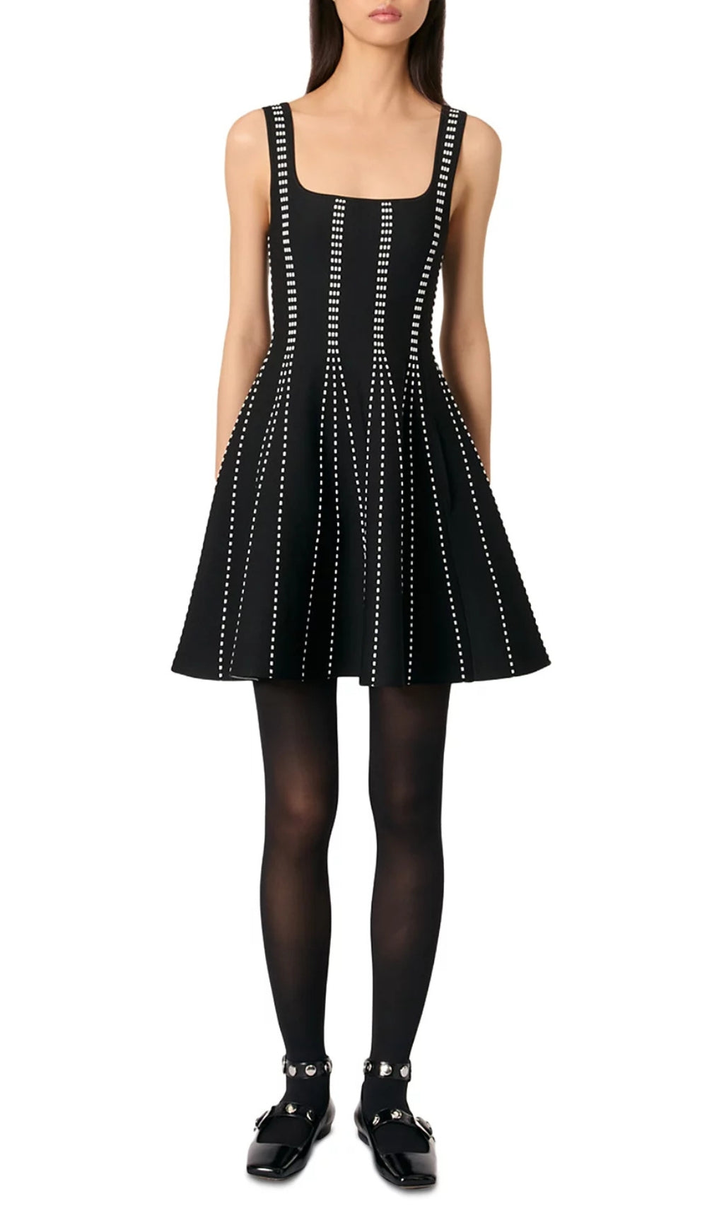 Chic Dot-Stripe Jacquard Knit Mini Dress