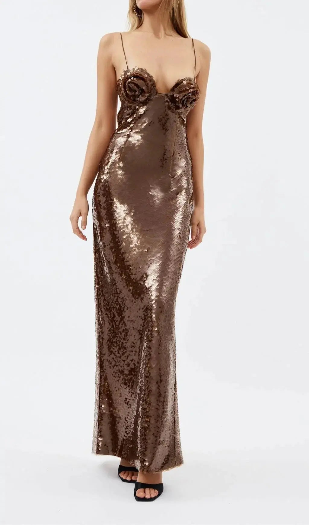 Sparkling Brown Sequin Maxi Dress