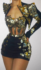 Fai Dazzling Mirror-Embellished Black & Gold Clubwear Set