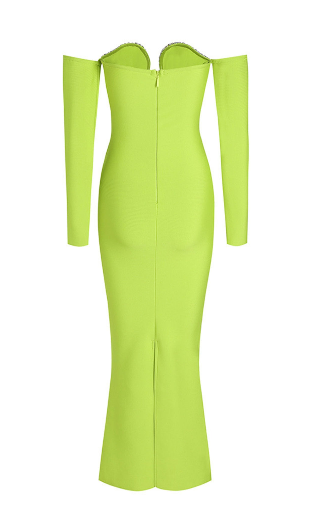 Dazzling Lime Green Off-Shoulder Embellished Evening Gown