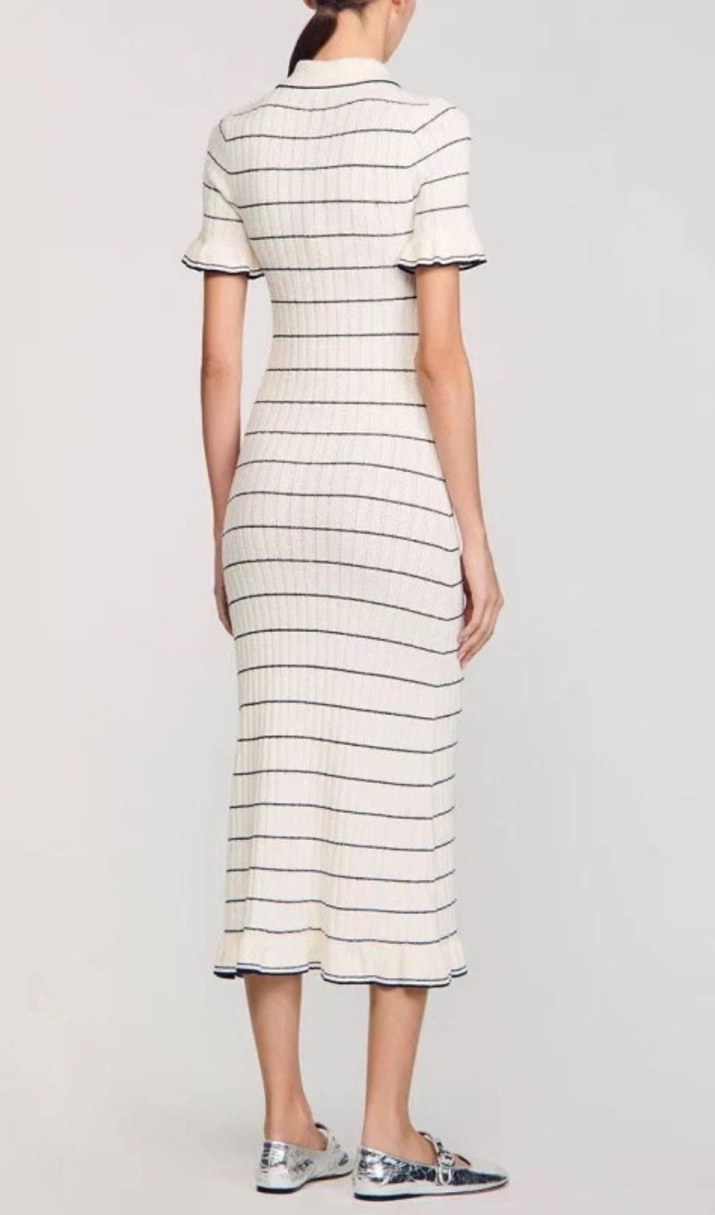 Jyoti Classic Striped Ribbed Knit Polo Midi Dress