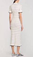 Jyoti Classic Striped Ribbed Knit Polo Midi Dress