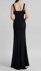 Ceylan Black Bow & Mesh Maxi Dress with Thigh Slit