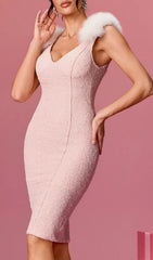 Allayna Glamorous Pink Faux Fur Sleeveless Midi Dress