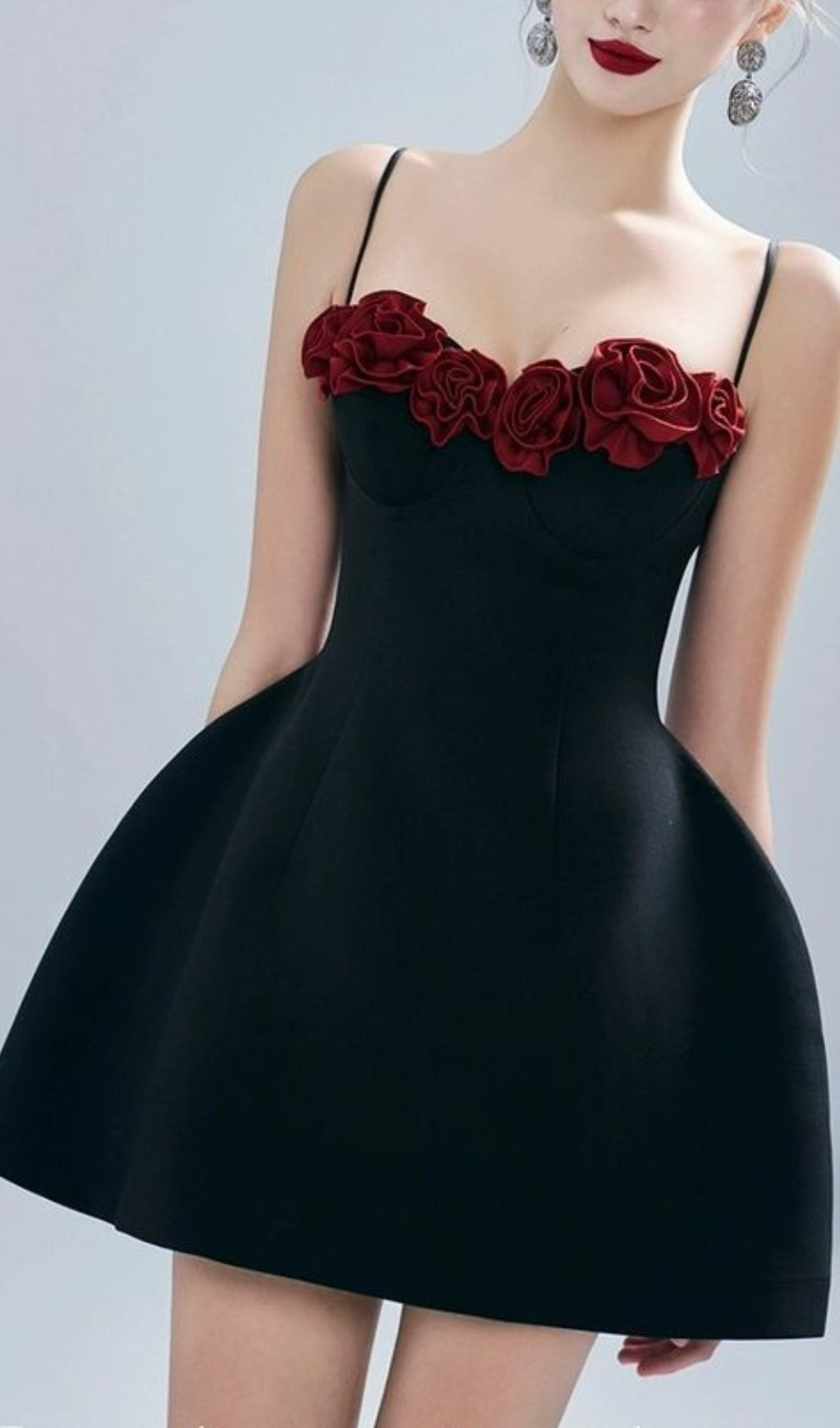 Alamea Elegant Black Rose Bust Mini Dress