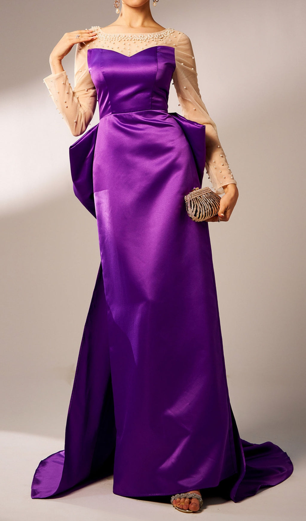 Elegant Purple Satin Maxi Gown