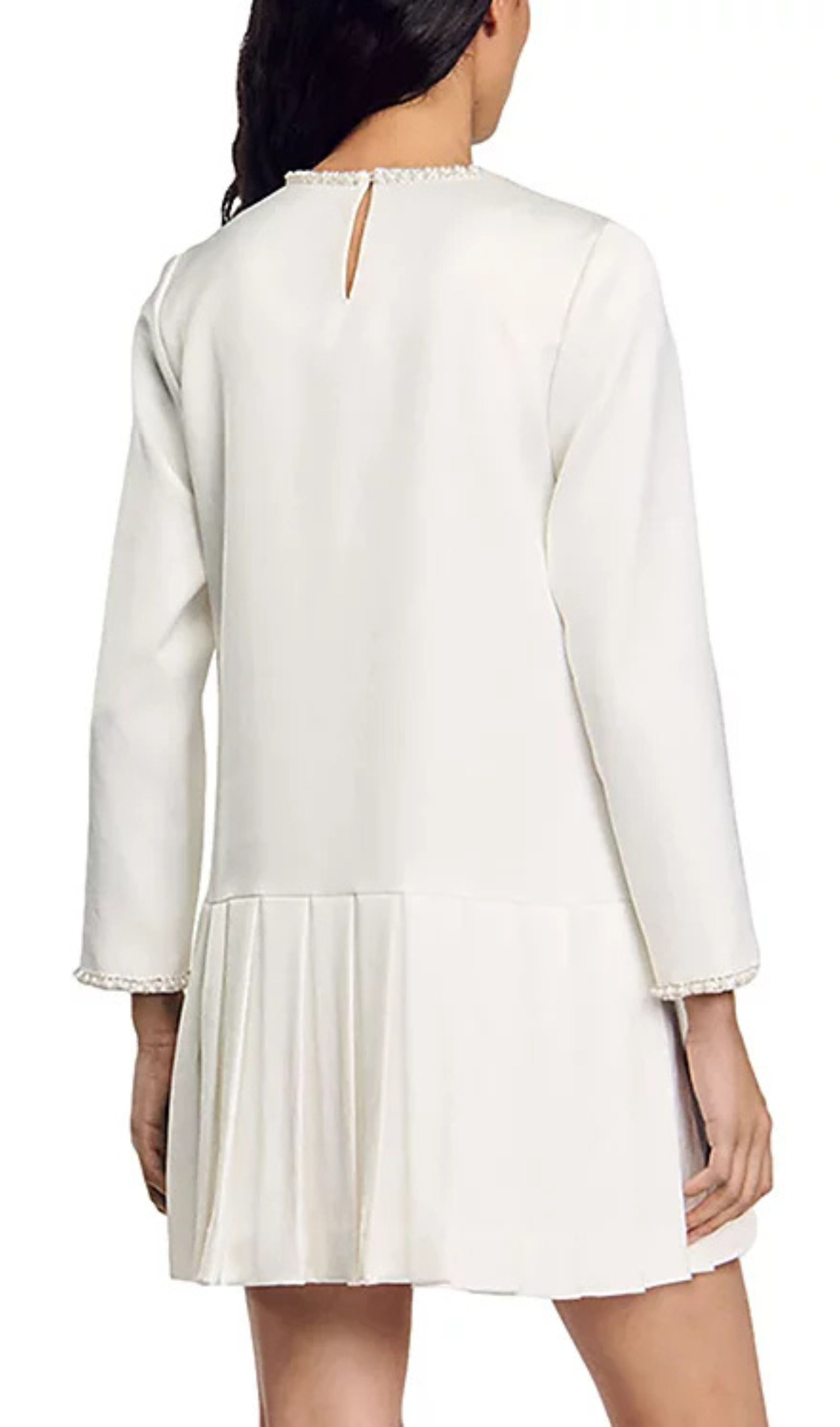 Chic Princesse Beaded Neck Pleated Satin Mini Dress