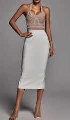 Glamorous Pearl Halter Bodycon Midi Dress