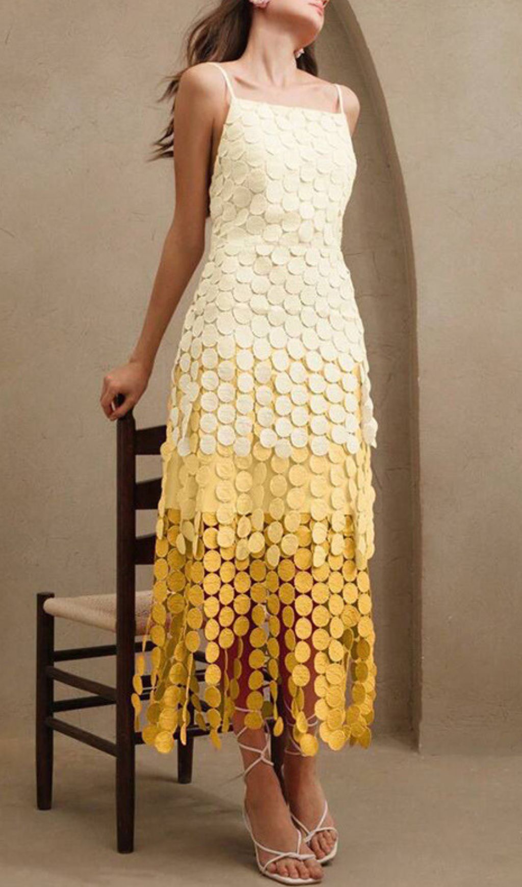 Vibrant Ham Ombre Yellow Layered Circle Midi Dress