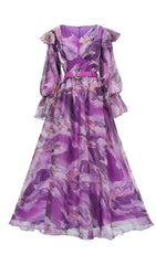 Feya Purple Abstract Print Maxi Dress