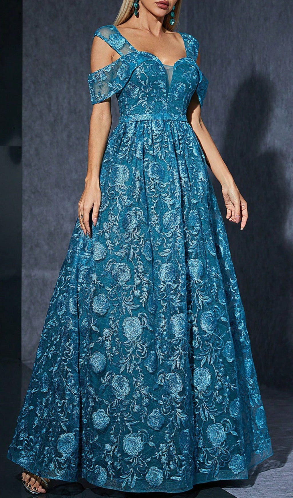 Dione Blue Floral Embroidered Maxi Dress