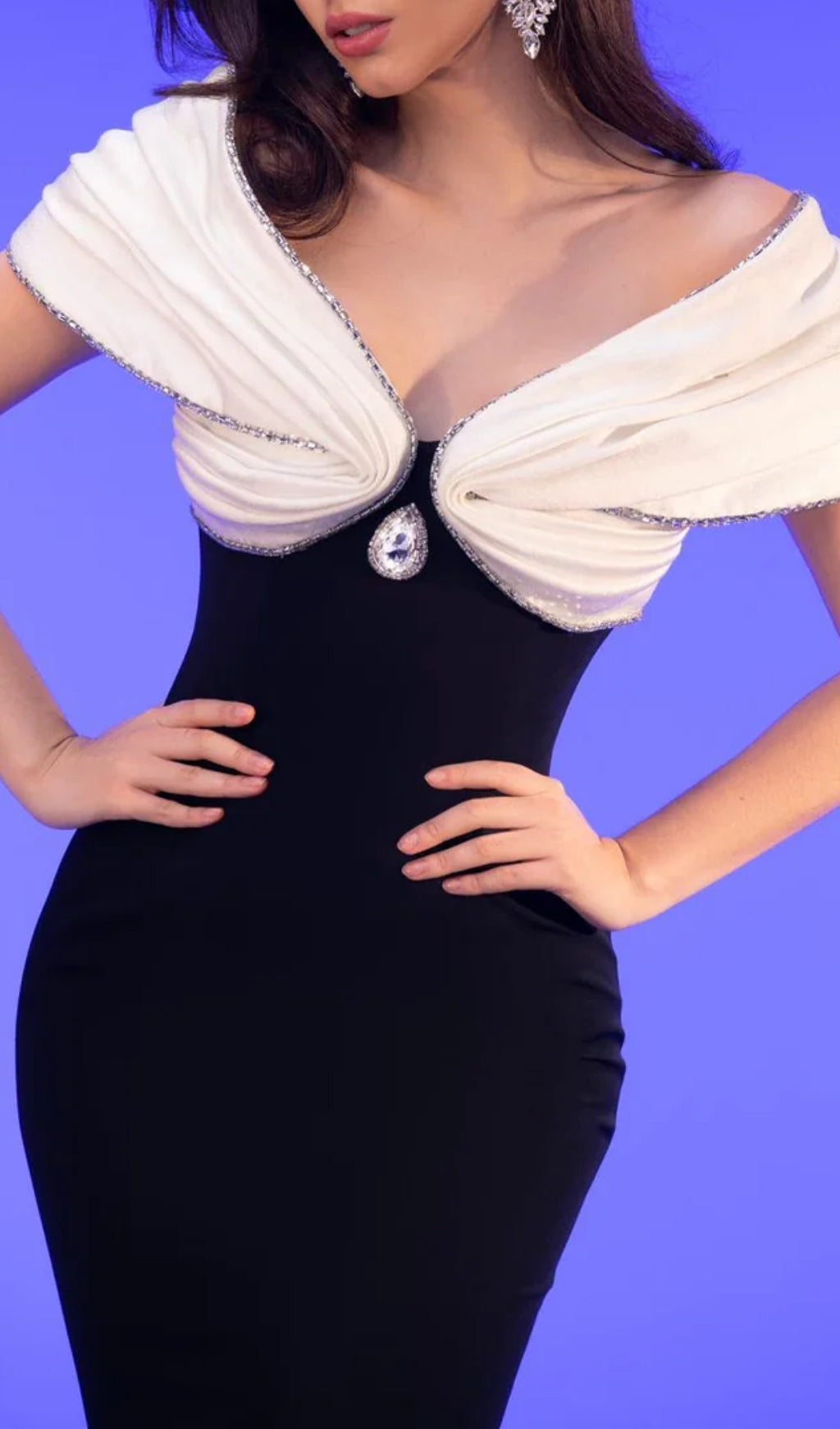 Fabio Glamour Black & White Off-Shoulder Maxi Dress