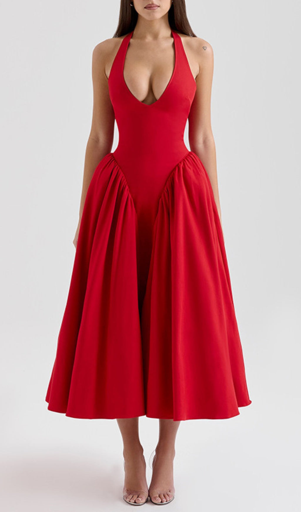Dierdra Red Halter Neck Midi Dress