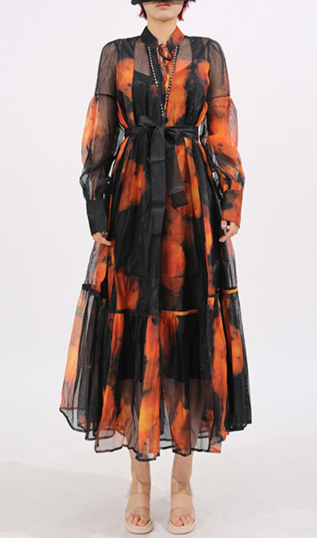 Fumiko Abstract Print Sheer Midi Dress