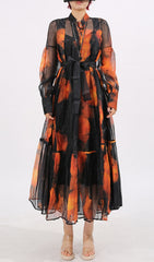 Fumiko Abstract Print Sheer Midi Dress
