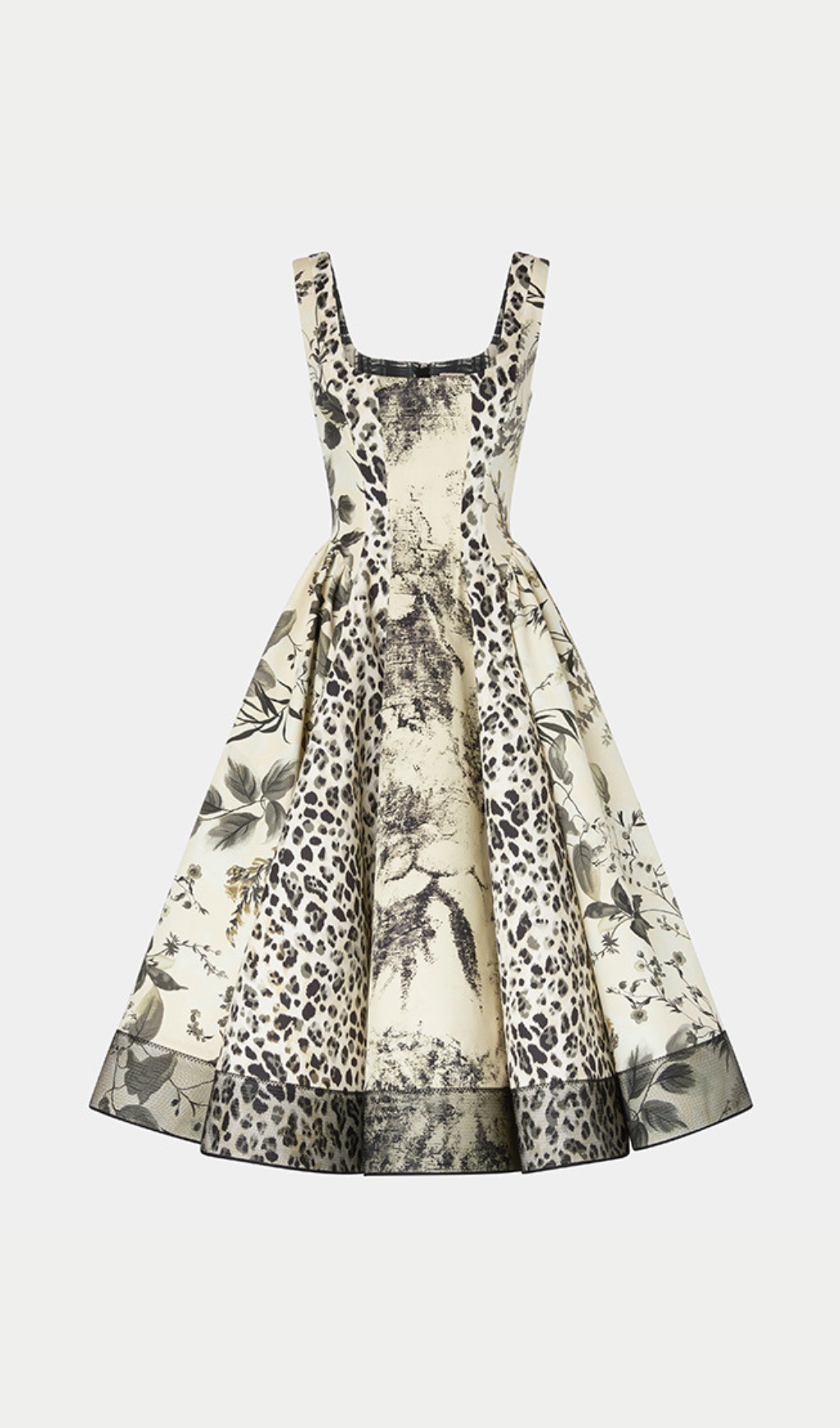 Harald Square Neck Mixed Print Midi Dress with Pockets
