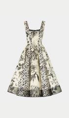 Harald Square Neck Mixed Print Midi Dress with Pockets