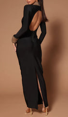 Bambina Black Embellished Mock Neck Open Back Maxi Dress