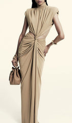 Itxaro Khaki Halter Cutout Maxi Dress