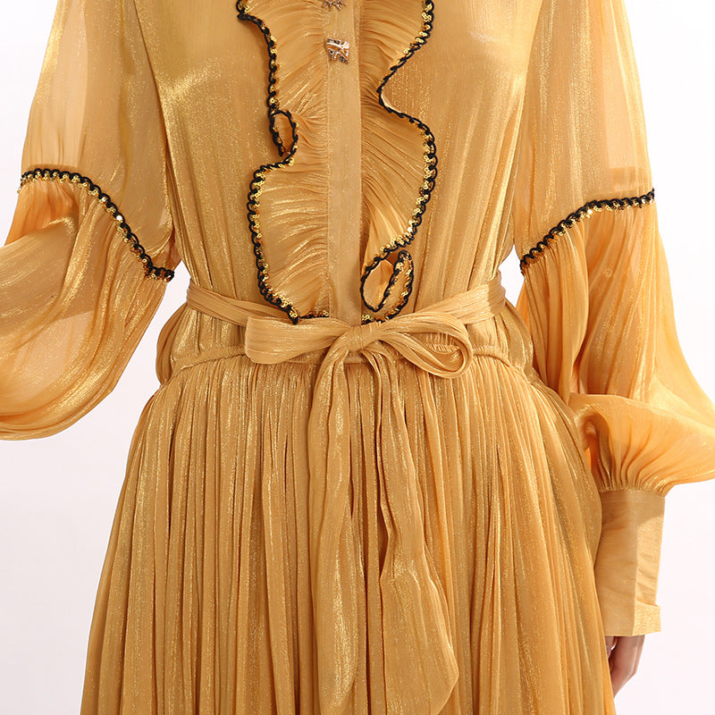 Jeseray Golden Yellow Pleated Maxi Dress