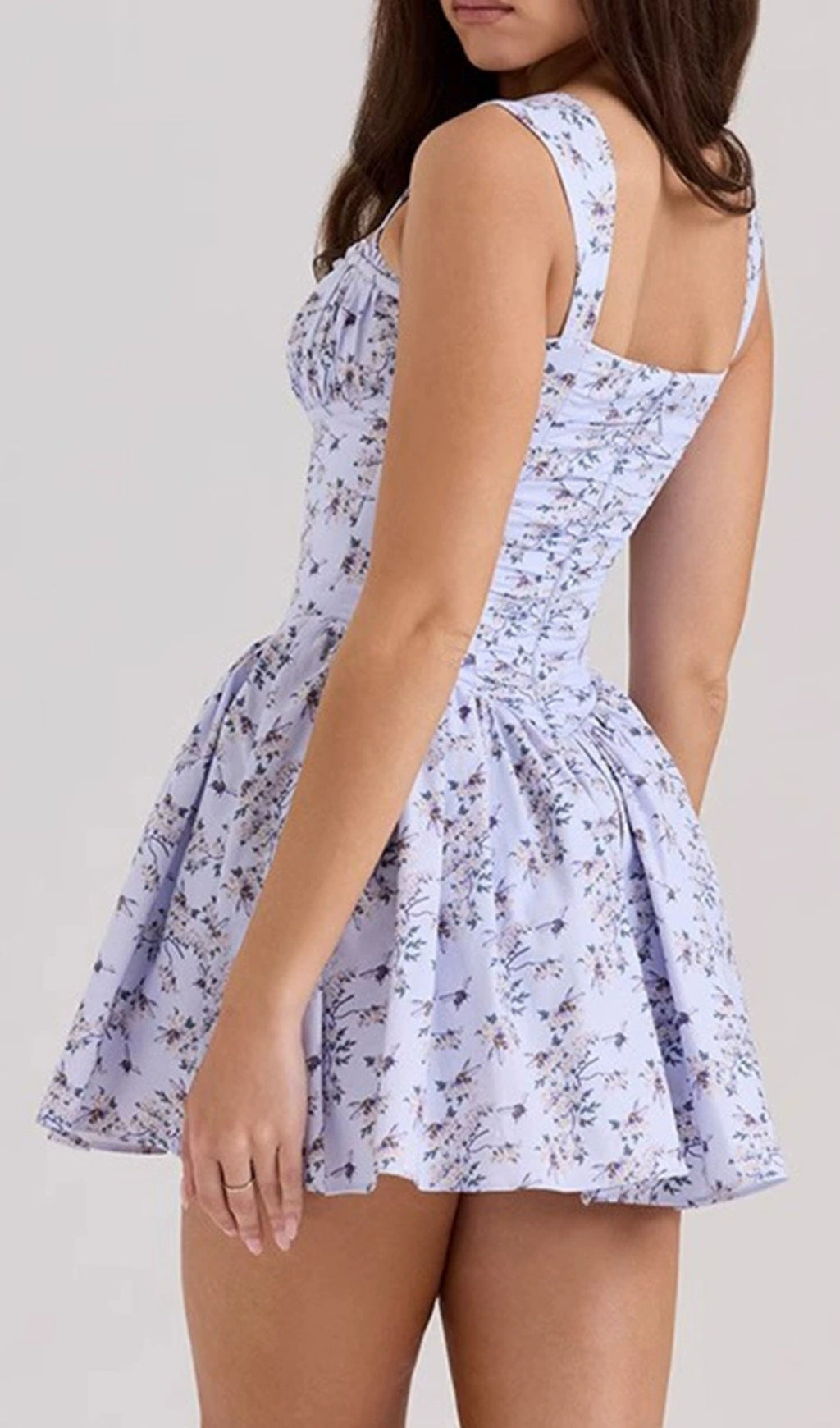 François Blue Floral Ruched Mini Dress