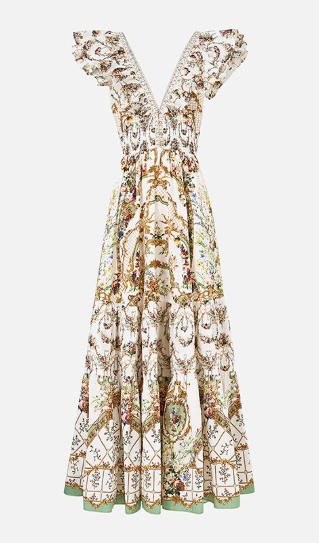 Harding Elegant Floral V-Neck Tiered Maxi Dress