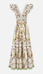 Harding Elegant Floral V-Neck Tiered Maxi Dress
