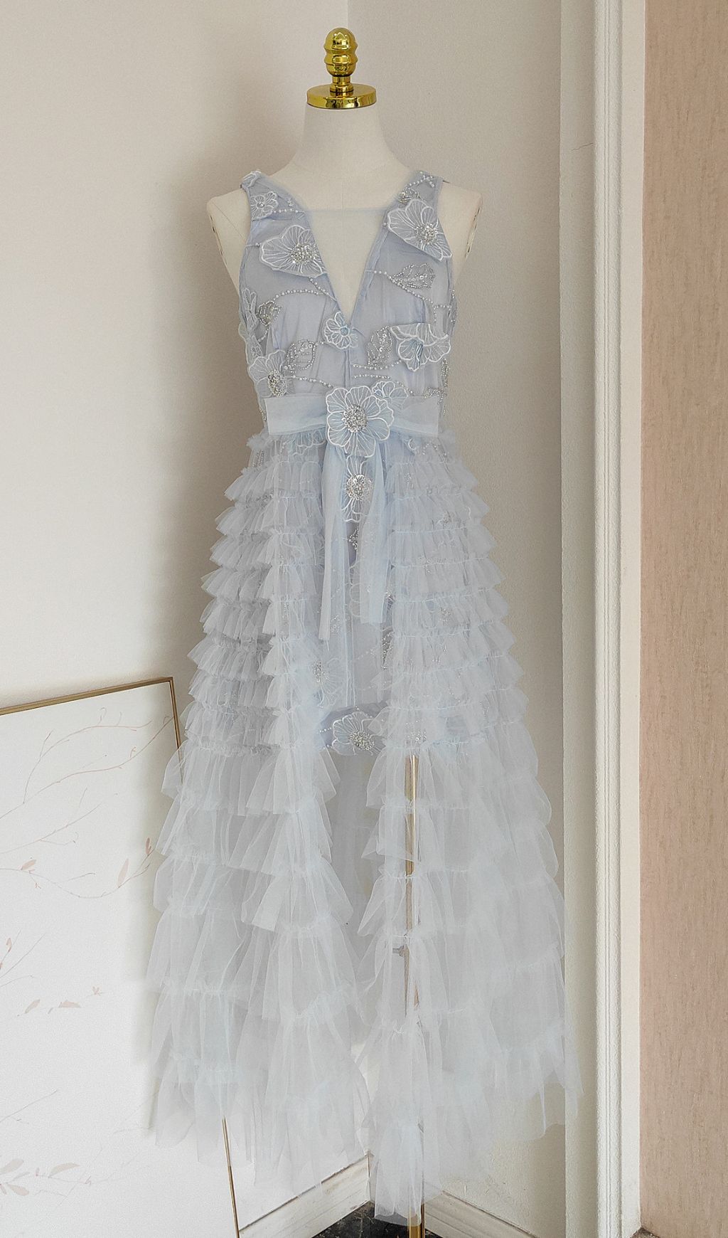 Fedella Ethereal Floral Sequin High-Low Gown
