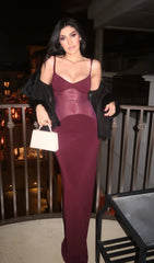 Glamorous Burgundy Mesh Illusion Maxi Dress