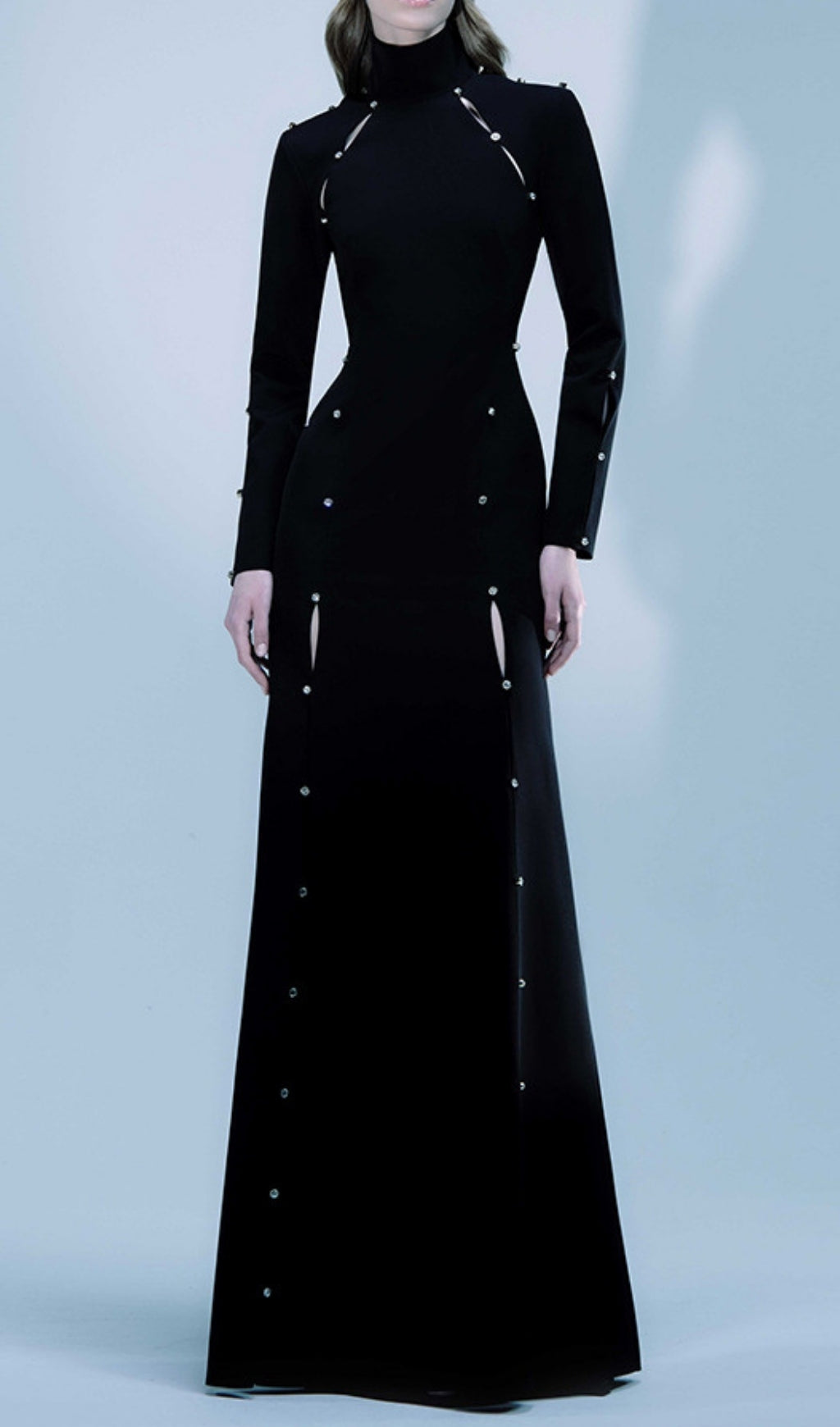 Electa Black Studded High Neck Maxi Dress