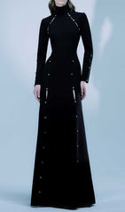 Electa Black Studded High Neck Maxi Dress