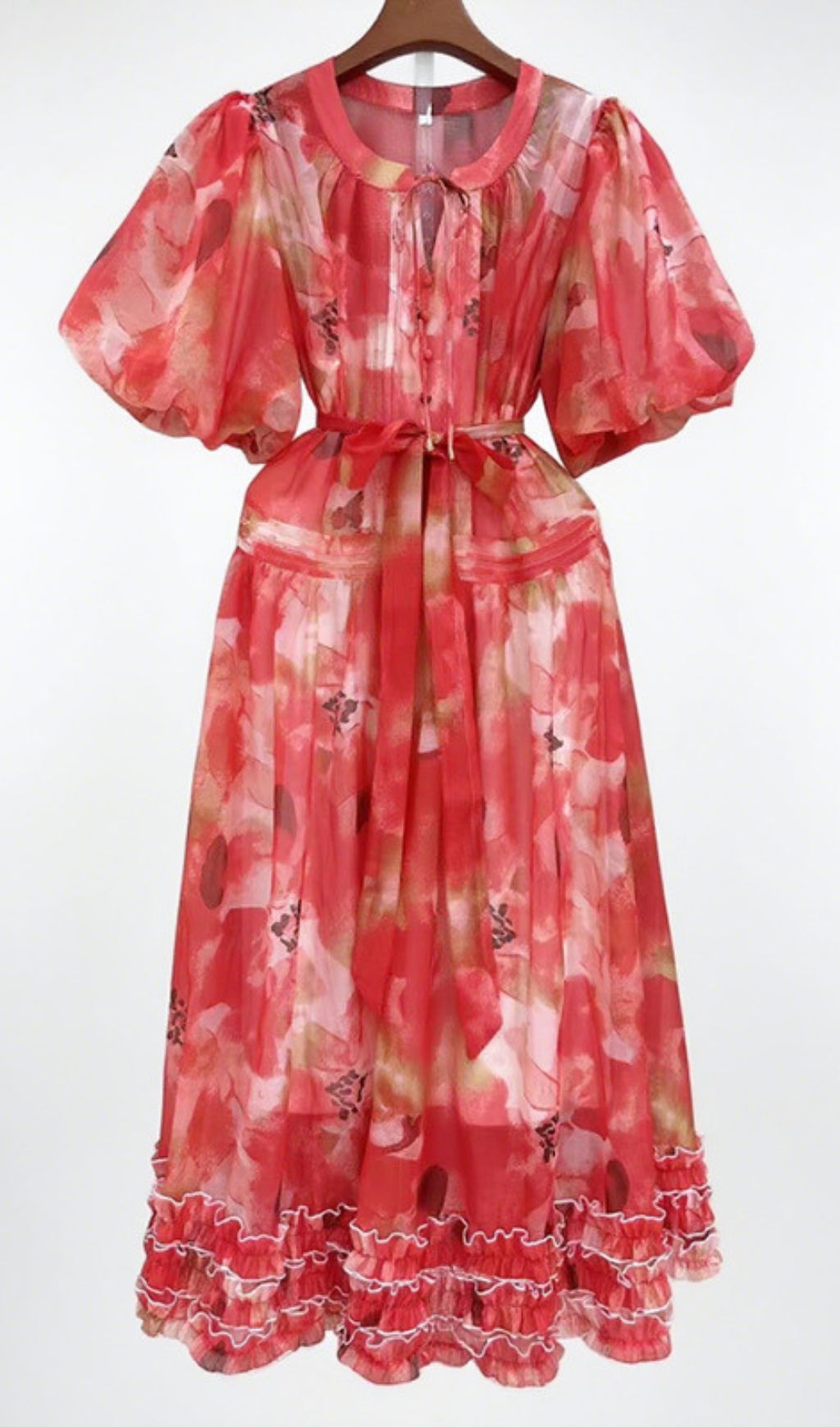 Haku Vibrant Floral Puff-Sleeve Maxi Dress