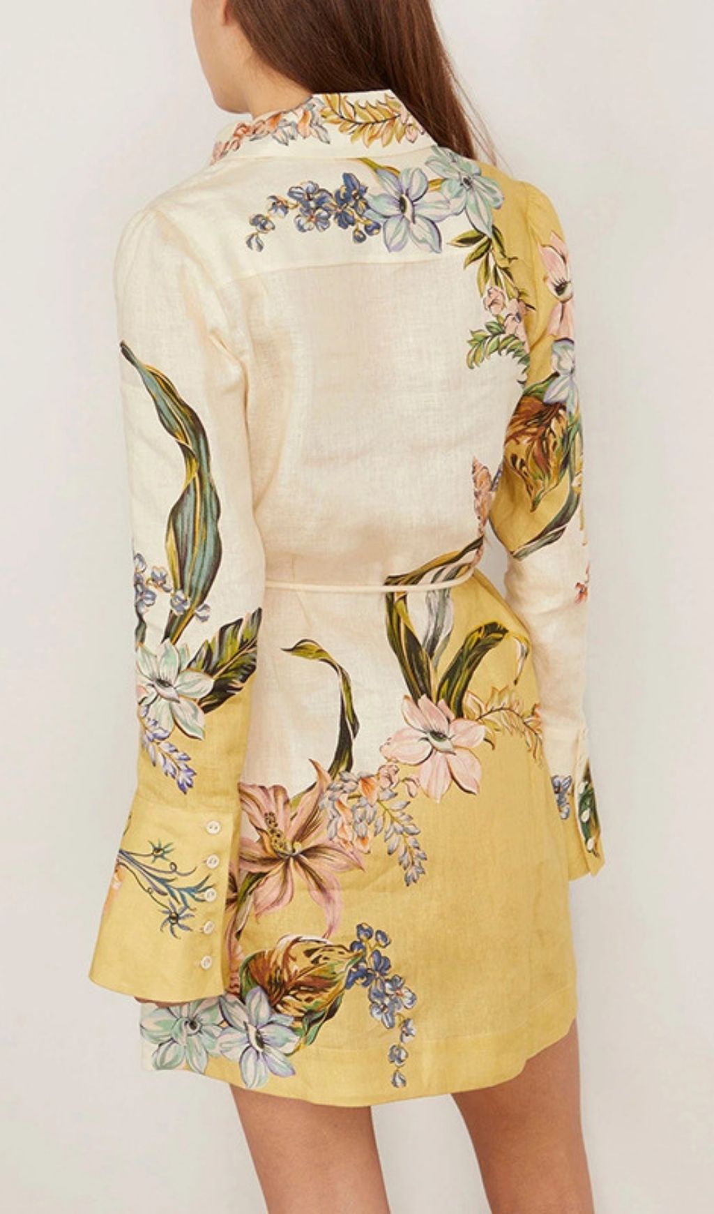 Etenia 'Tropical Bloom' Two-Tone Floral & Exotic Bird Print Mini Dress